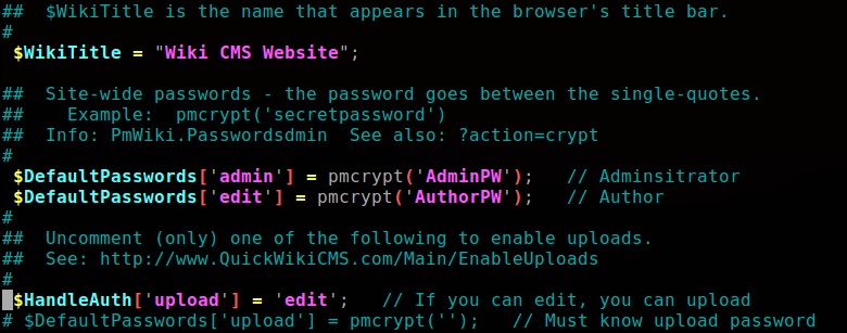 Setting admin and author passwords Setting admin and author passwords